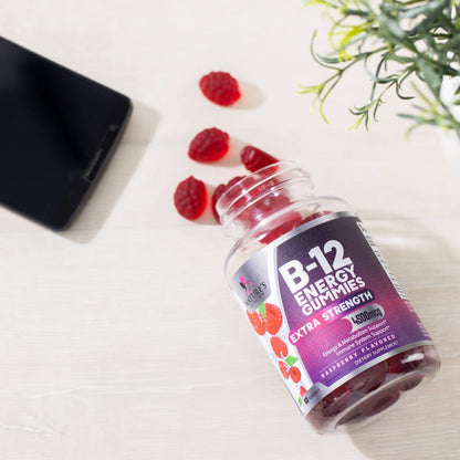 Vista superior frasco gomitas vitamina B12 Nature's Nutrition