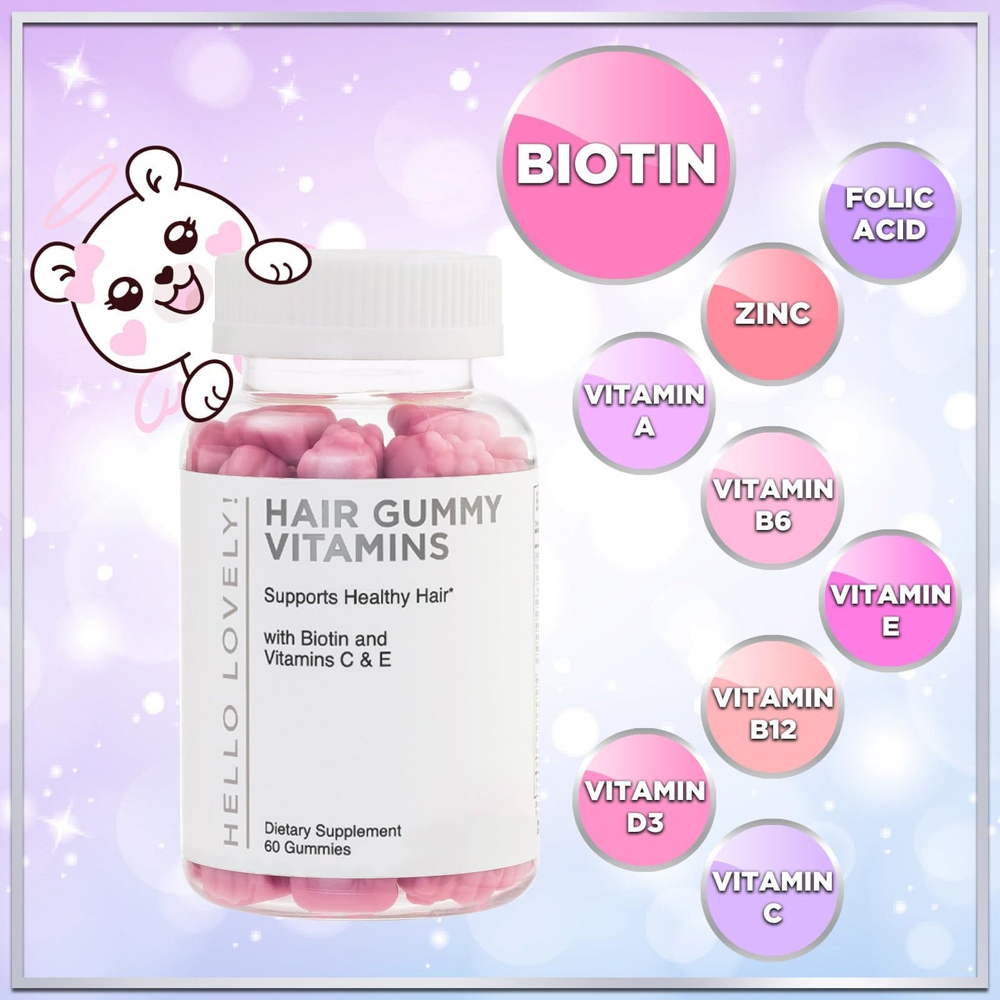 Vista superior gomitas de Hello Lovely vitaminas para cabello