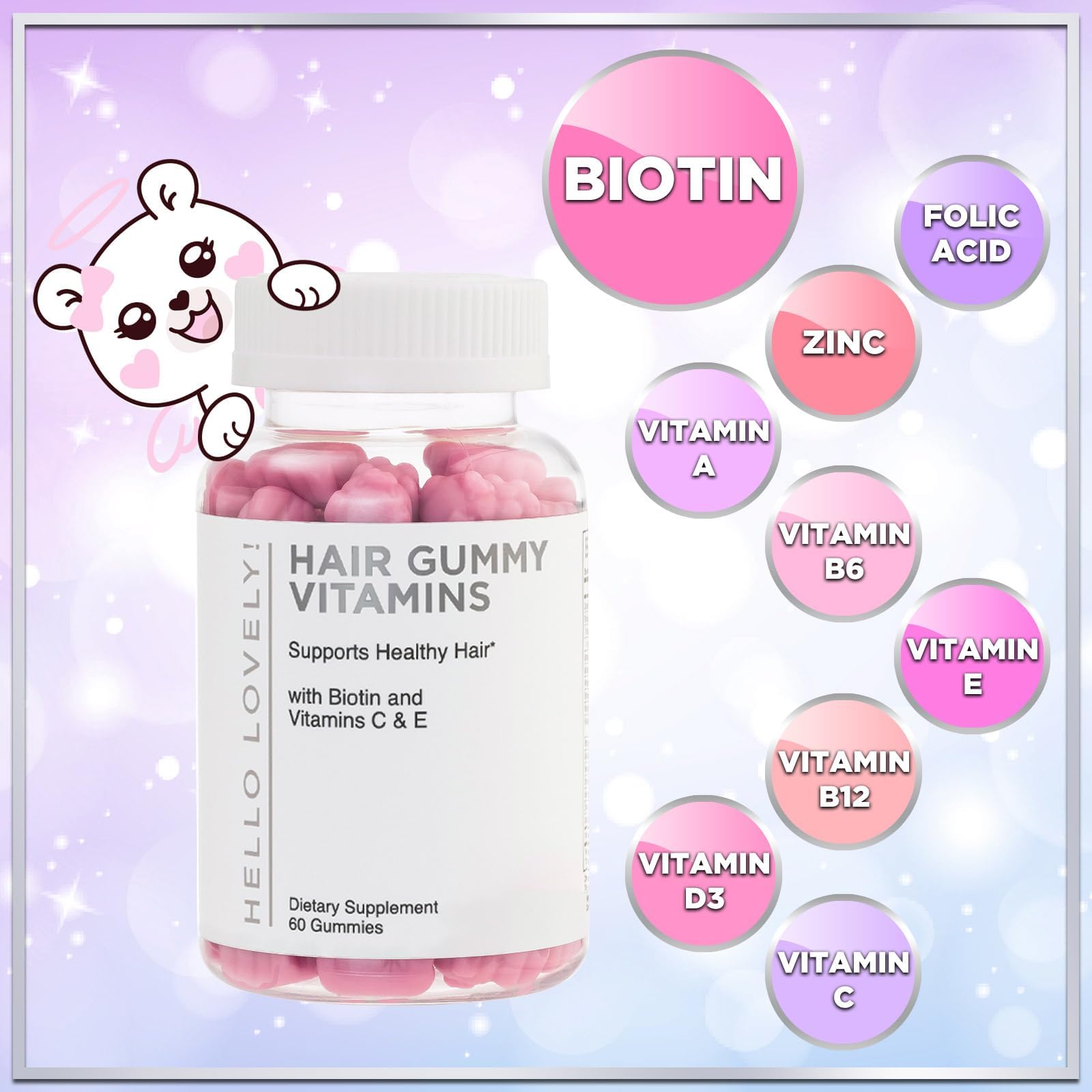 Vista superior gomitas de Hello Lovely vitaminas para cabello