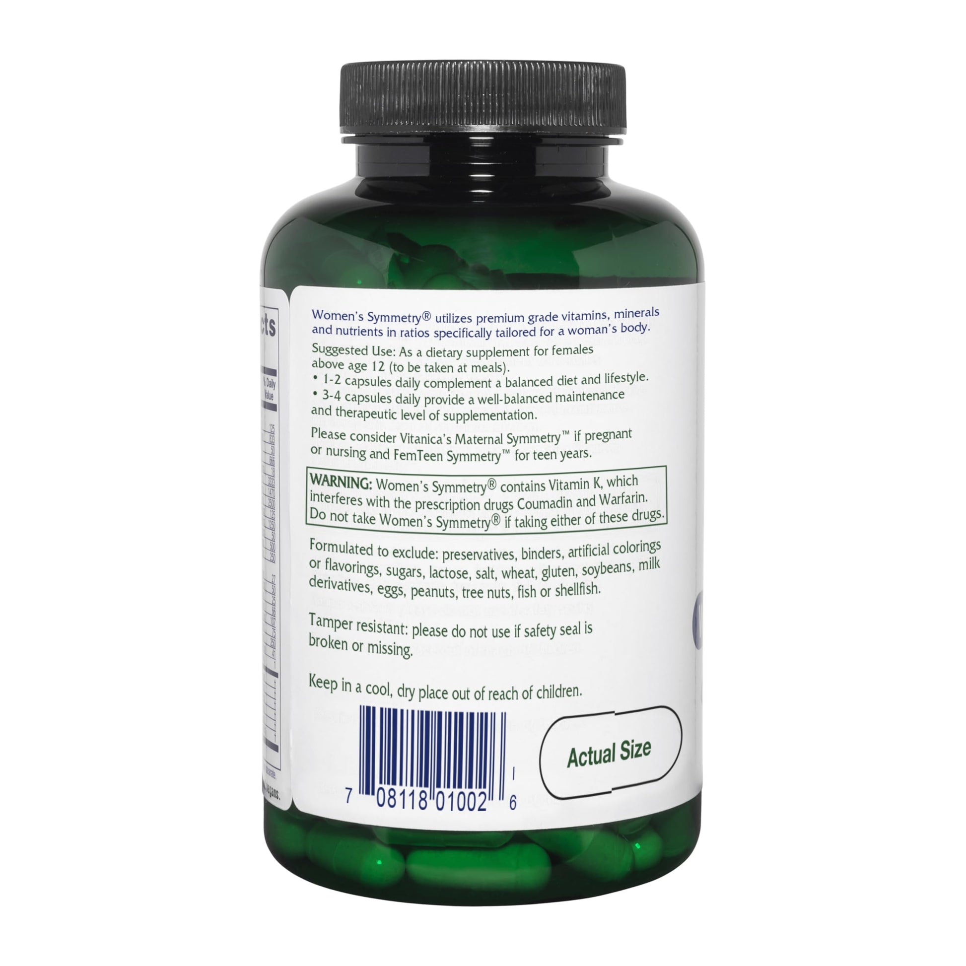 vista trasera de la botella de multivitamínico Vitanica