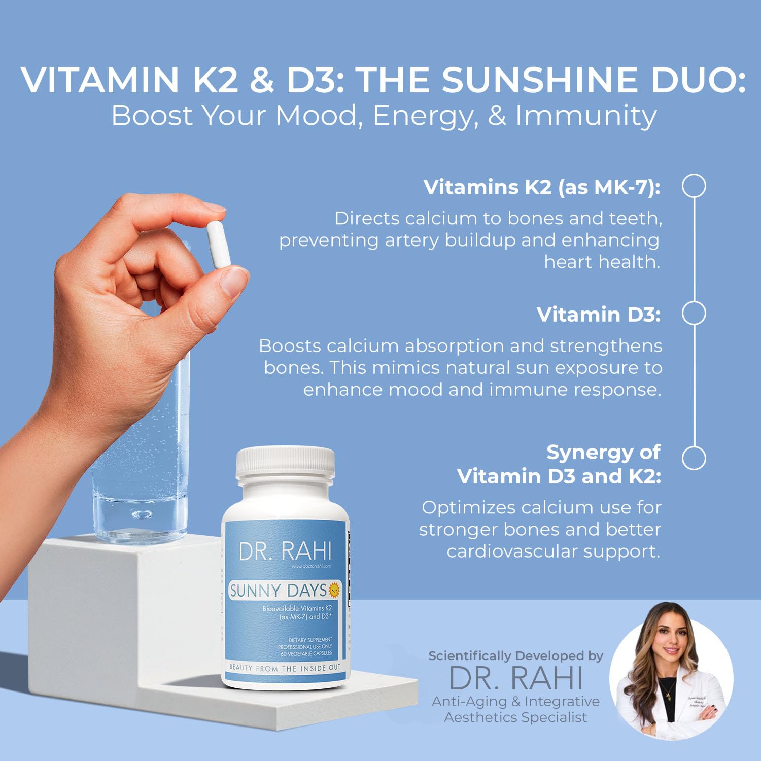 Vista trasera Dr. Rahi vitamina d3 k2 etiquetas