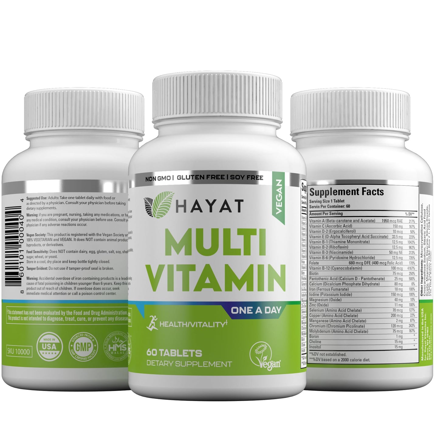 Vista trasera multivitaminas veganas HAYAT