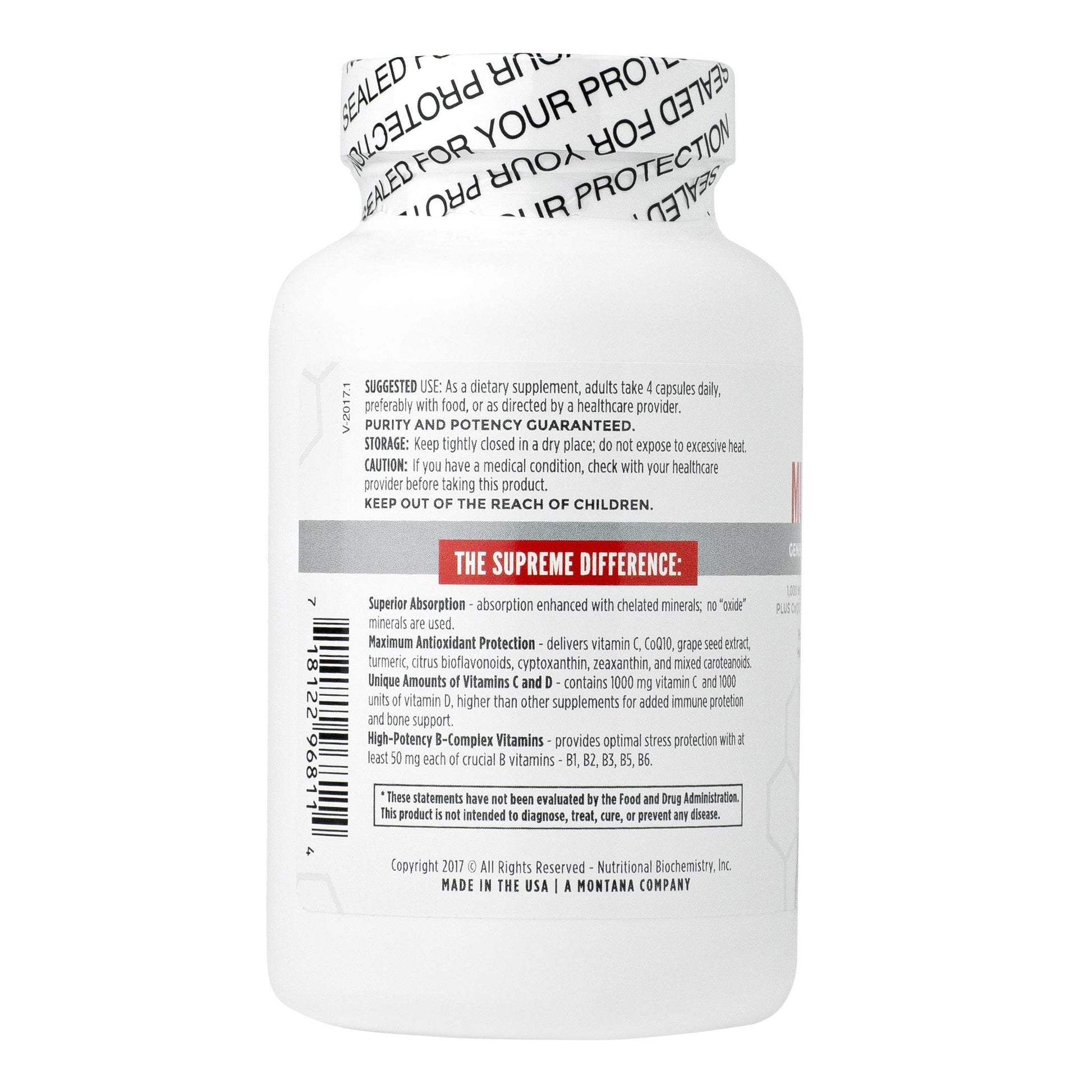vista trasera del multivitamínico nbi en envase blanco