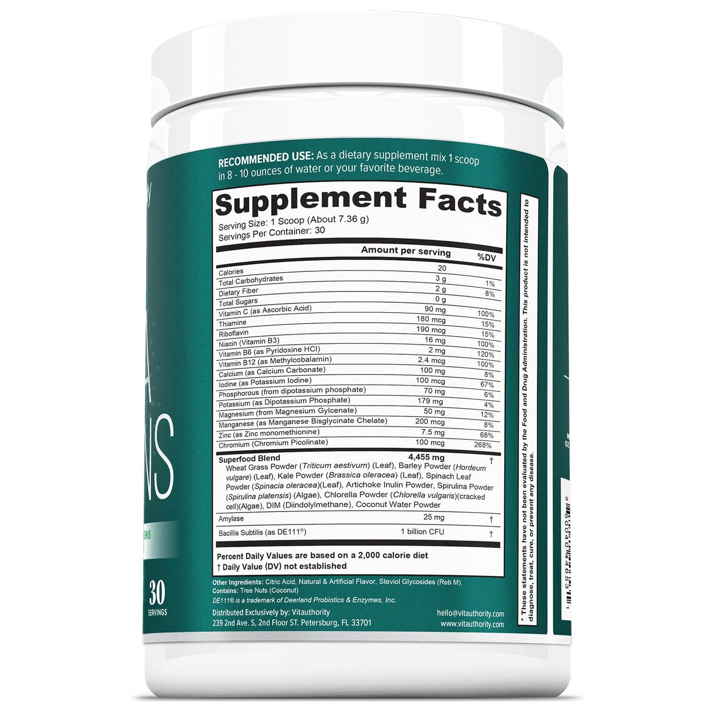 Vita Greens polvo superalimento, ingredientes y valor nutricional