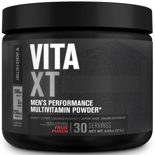 Frasco de Vita XT - Polvo multivitamínico para hombre, Jacked Factory.