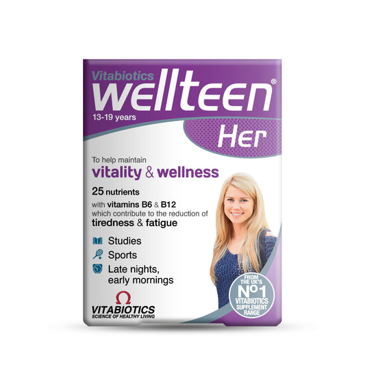 Caja de Vitabiotics Wellteen Her para mujeres jóvenes de 13 a 19 años