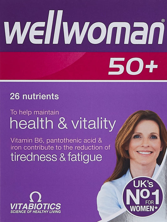 Caja de Vitabiotics Wellwoman 50+ mostrando nutrientes