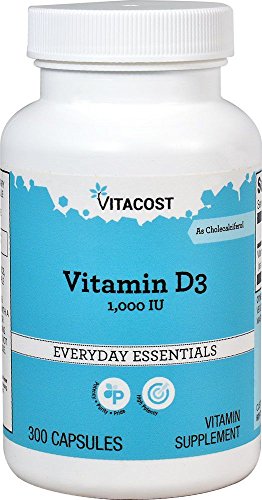 Botella de Vitacost Vitamina D3 1000 UI 300 cápsulas suplemento