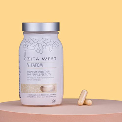 Vitafem Zita West, vitaminas prenatales en botella.