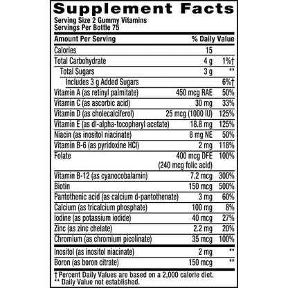 tabla de ingredientes de multivitaminas vitafusion para mujeres