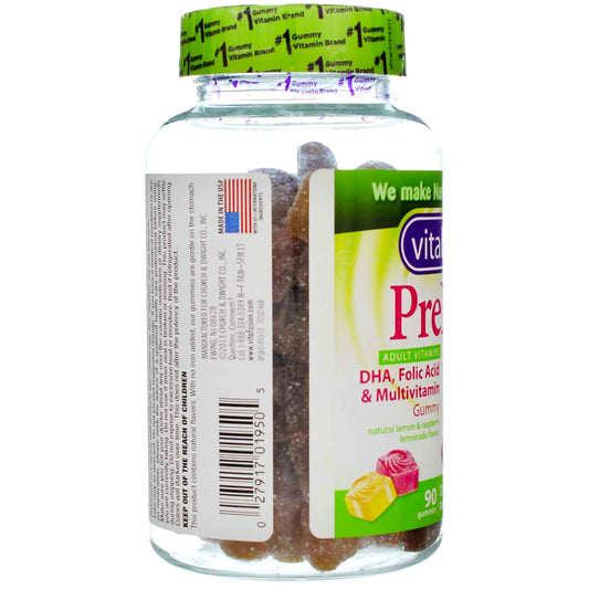 Paquete Vitafusion PreNatal gomitas sabor limón frambuesa 90 unidades