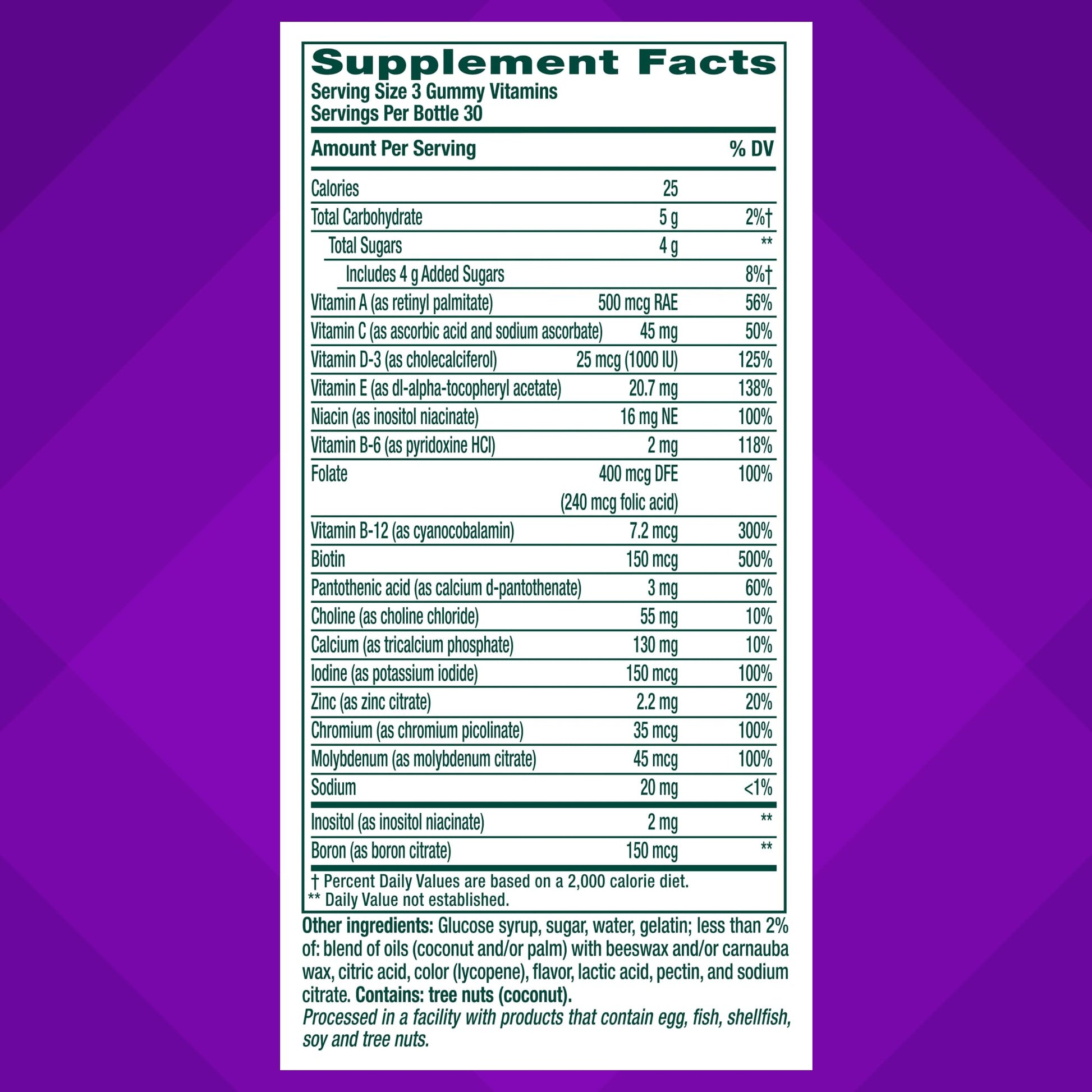 Tabla de hechos suplementarios de Vitafusion Power Plus Multi Women's