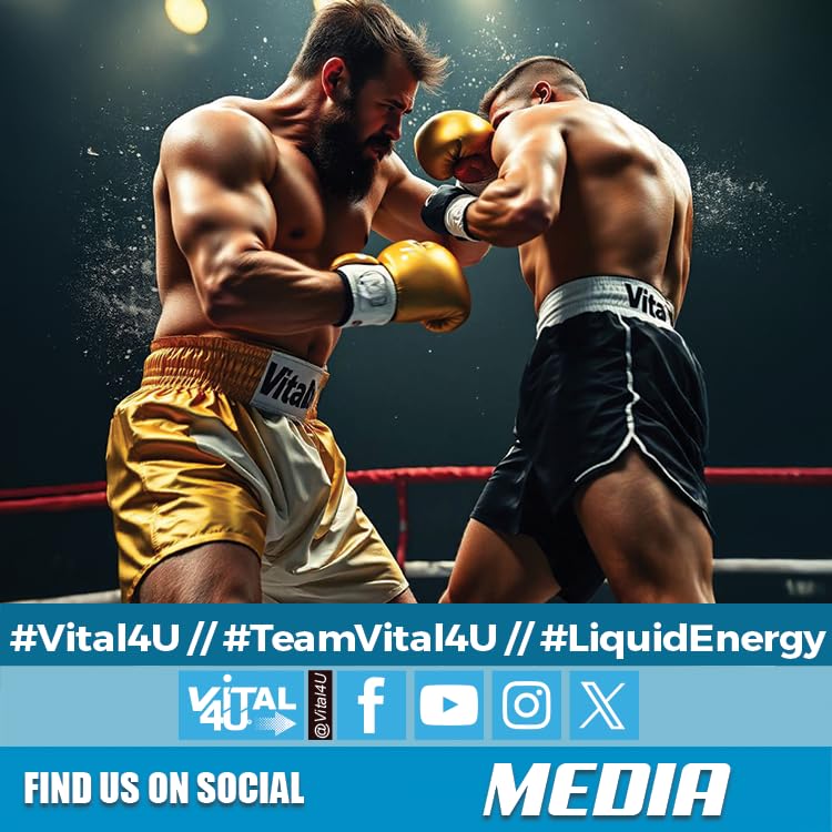 Atletas en acción usando productos Vital 4U para energía.