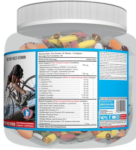 Vista lateral del frasco de vitaminas Vital 4U con ingredientes.