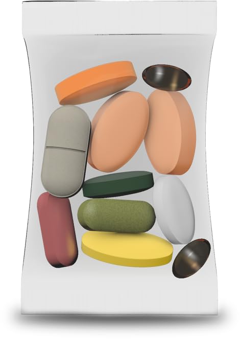 Paquete de tableta y cápsula de vitaminas Vital 4U.