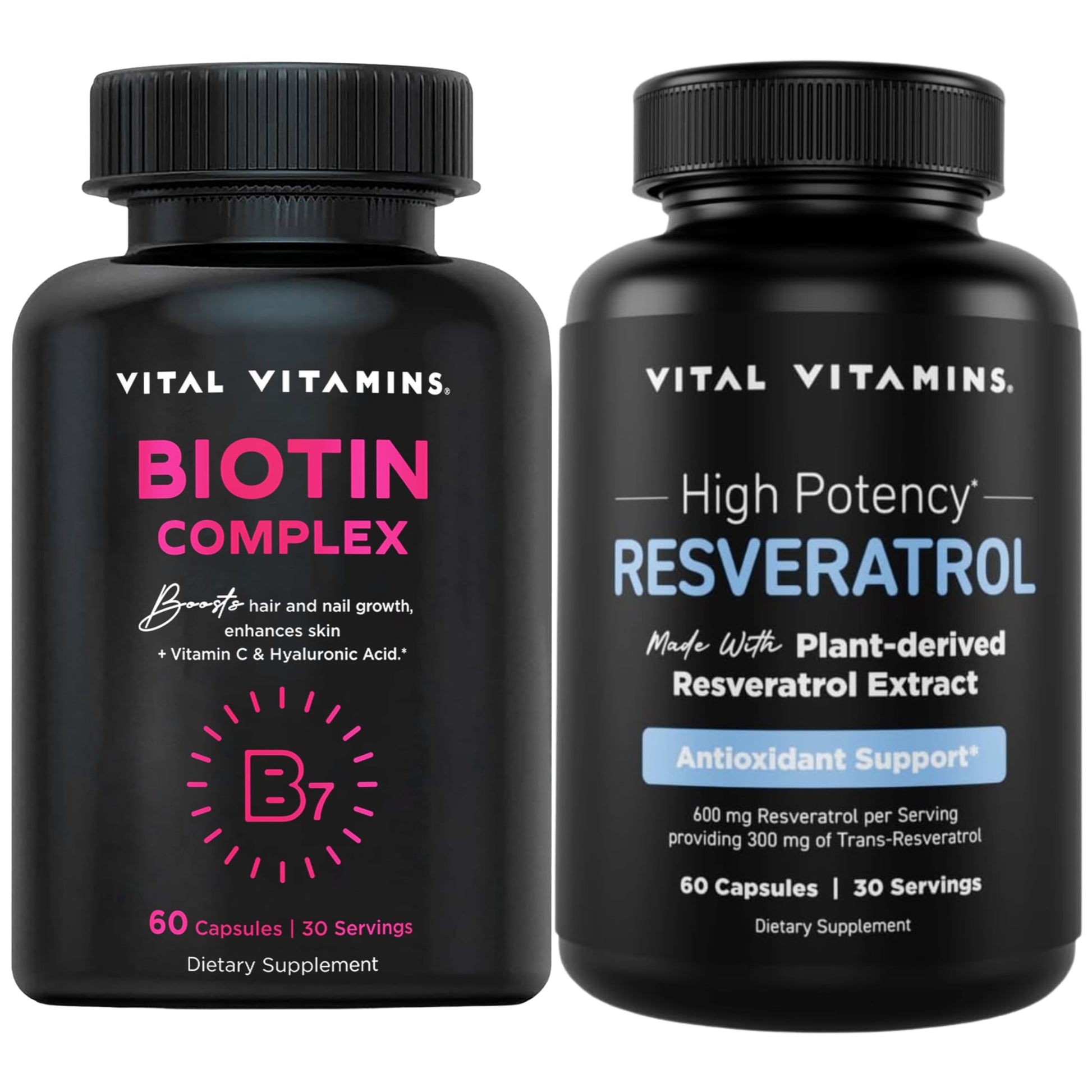 Vital Vitamins biotina complejo cápsulas y resveratrol paquete