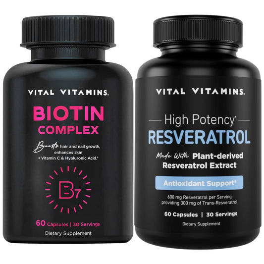 Vital Vitamins biotina complejo cápsulas y resveratrol paquete
