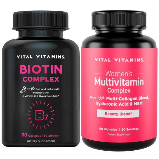 Vital Vitamins paquete biotina cápsulas y multivitamínico mujer