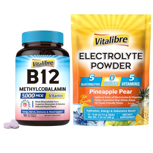 Vitalibre paquete de vitamina B12 sublingual y electrolitos