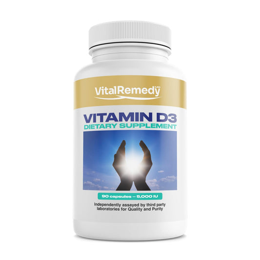Frasco VitalRemedyMD vitamina d3 5000 ui cápsulas veganas para salud