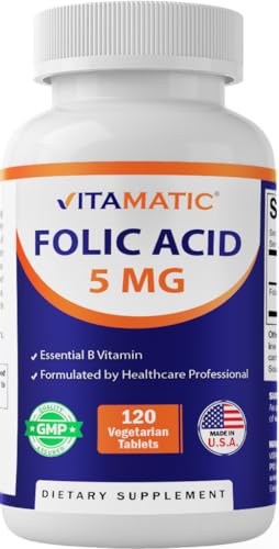 Vitamatic Ácido Fólico 5mg 120 tabletas vegetarianas apoyo prenatal