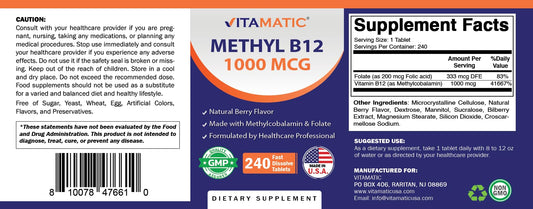 Vitamatic B12 Tabletas 1000 mcg sabor frutas