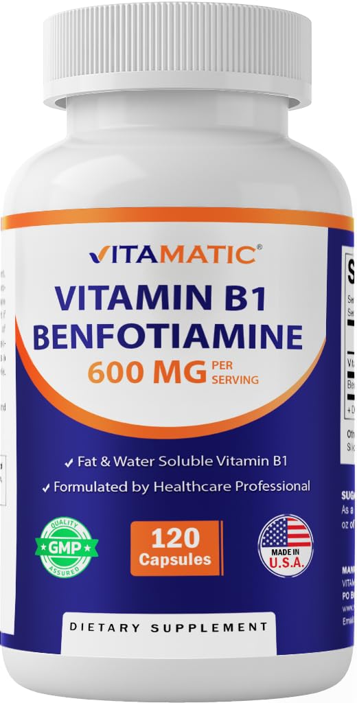 Frasco de cápsulas de Vitamatic Benfotiamina y Vitamina B1