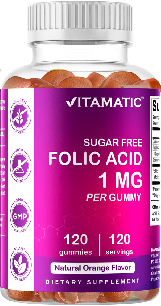 Gomitas Vitamatic ácido fólico sabor naranja paquete 120