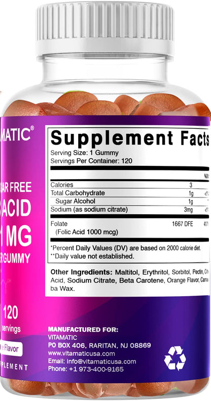 Gomitas Vitamatic ácido fólico para mujeres embarazadas 120