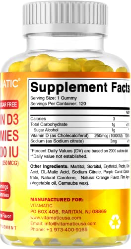 Vitamatic gomitas vitamina D3 saludable para huesos y ánimo 120 unidades
