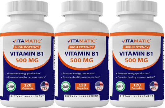 Vitamatic Vitamina B1 500mg paquete triple 360 cápsulas