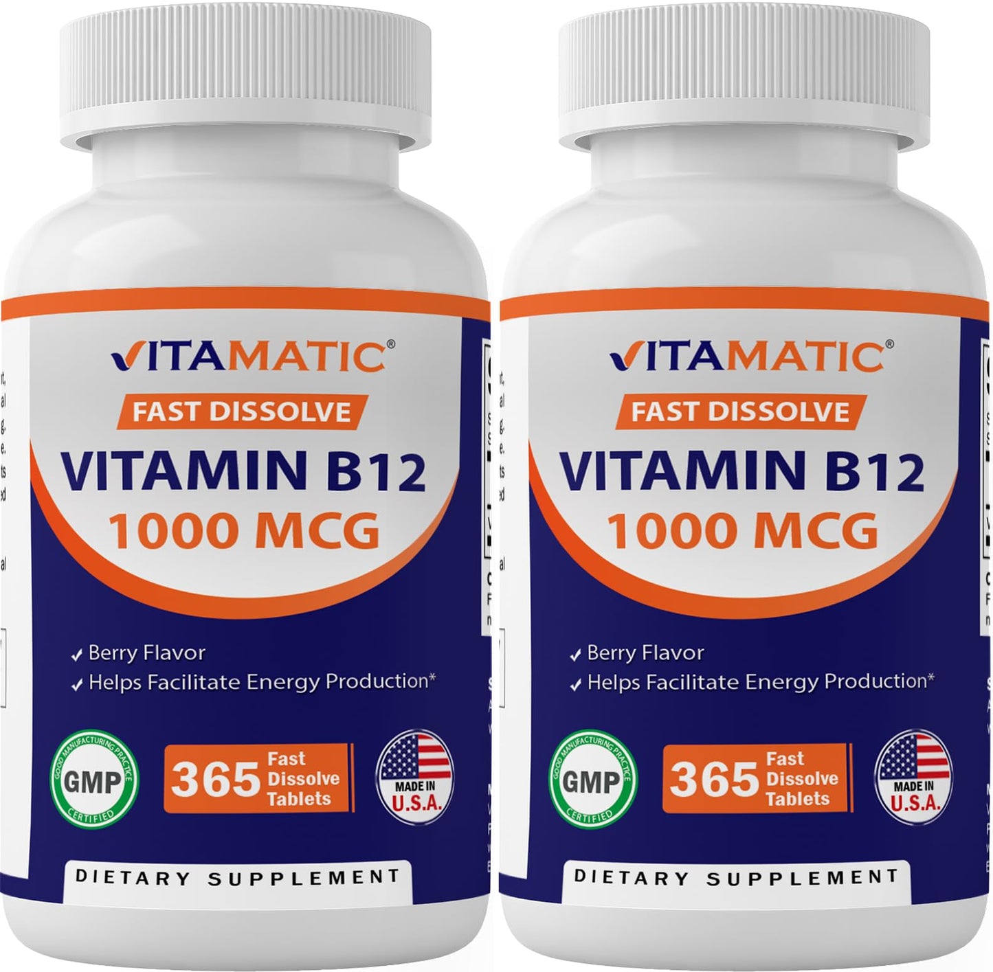 Vitamatic Vitamina B12 1000 mcg rápida disolución sabor baya botella frontal