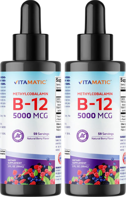 Vitamatic vitamina B12 líquida 5000 mcg sabor a baya 2 onzas