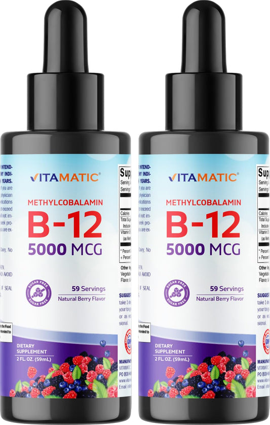 Vitamatic vitamina B12 líquida 5000 mcg sabor a baya 2 onzas