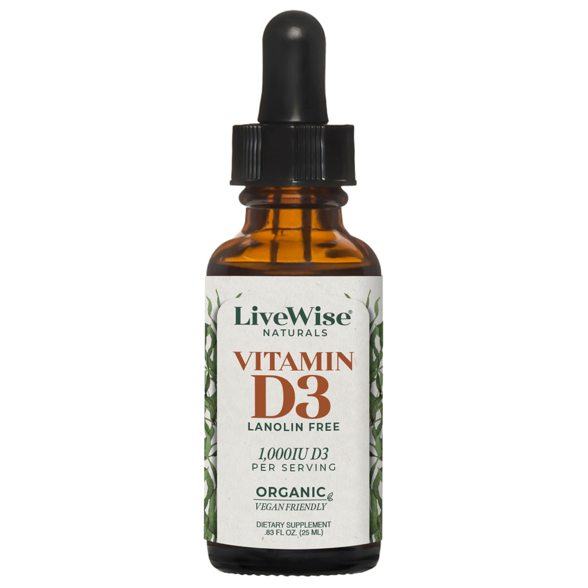 Vitamin D3 líquida vegana Live Wise Naturals botella
