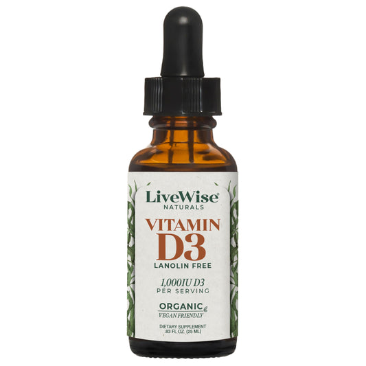 Vitamin D3 líquida vegana Live Wise Naturals botella