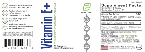 Vitamin E+ Zemvelo etiqueta suplemento envejecimiento saludable 30 días