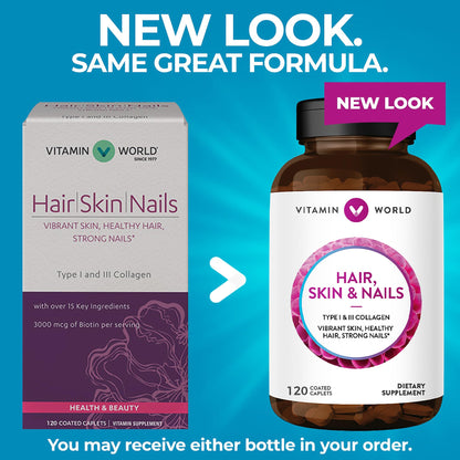 Vitamin World colágeno tipo I y III para piel sana y uñas fuertes