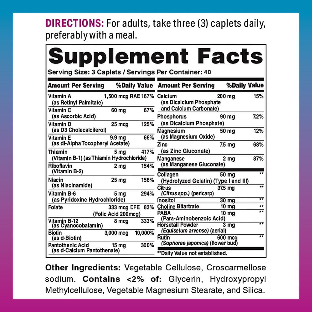 Vitamin World suplemento para belleza con biotina y vitamina A