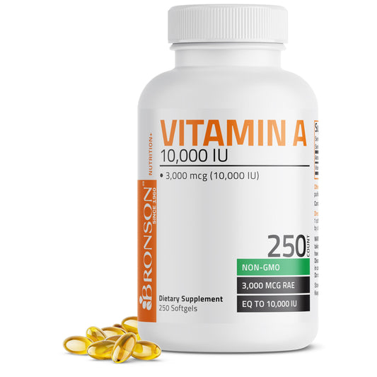 Vitamina A 10,000 IU Bronson 250 cápsulas blandas suplemento