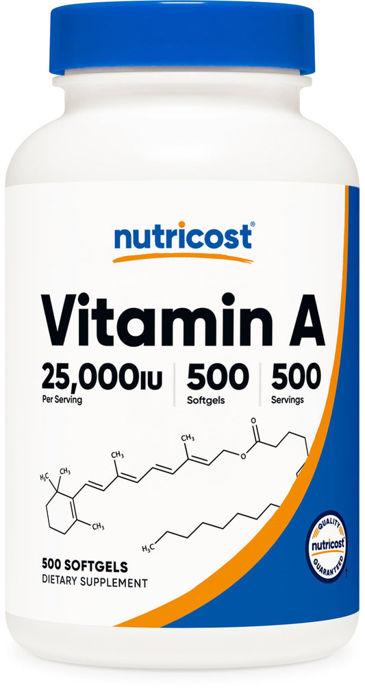 Botella Vitamina A Nutricost 500 cápsulas blandas