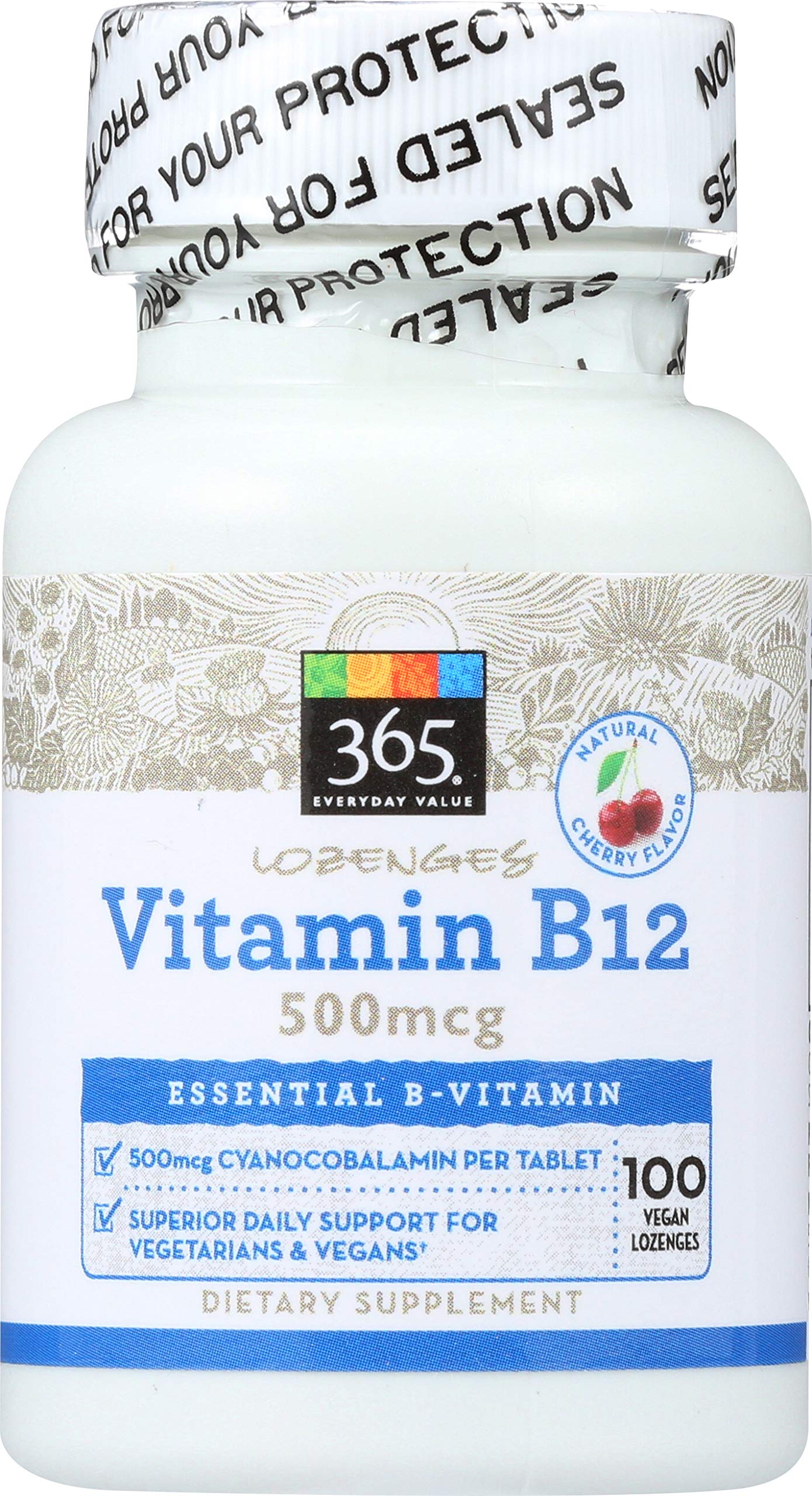 Vitamina B12 500 mcg pastillas para chupar 100 unidades 365 Everyday Value
