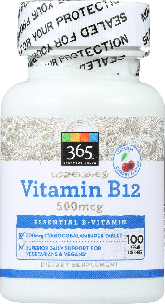 Vitamina B12 500 mcg pastillas para chupar 100 unidades 365 Everyday Value