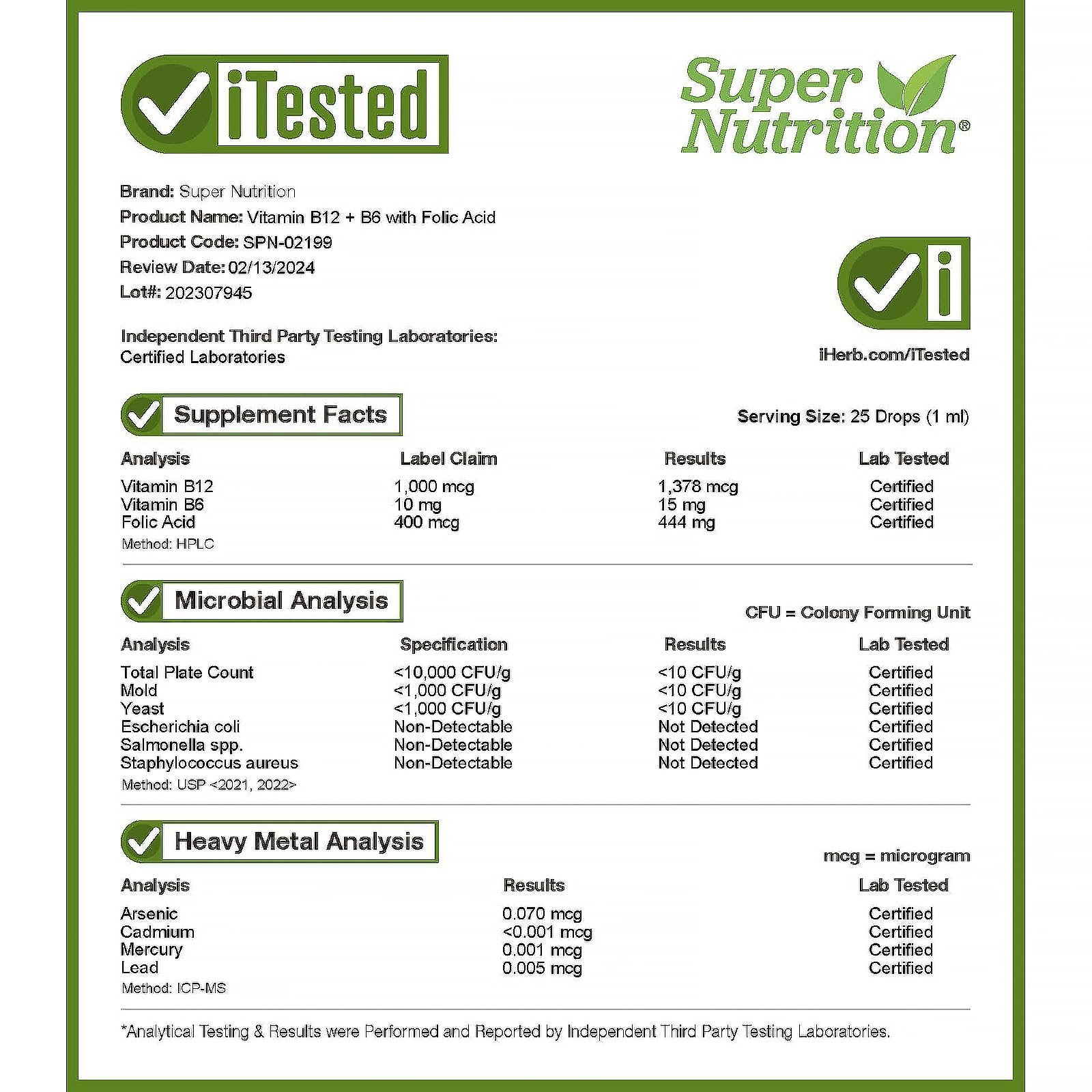Vitamina B12 + B6 SuperNutrition sin gluten