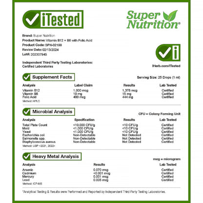 Vitamina B12 + B6 SuperNutrition sin gluten