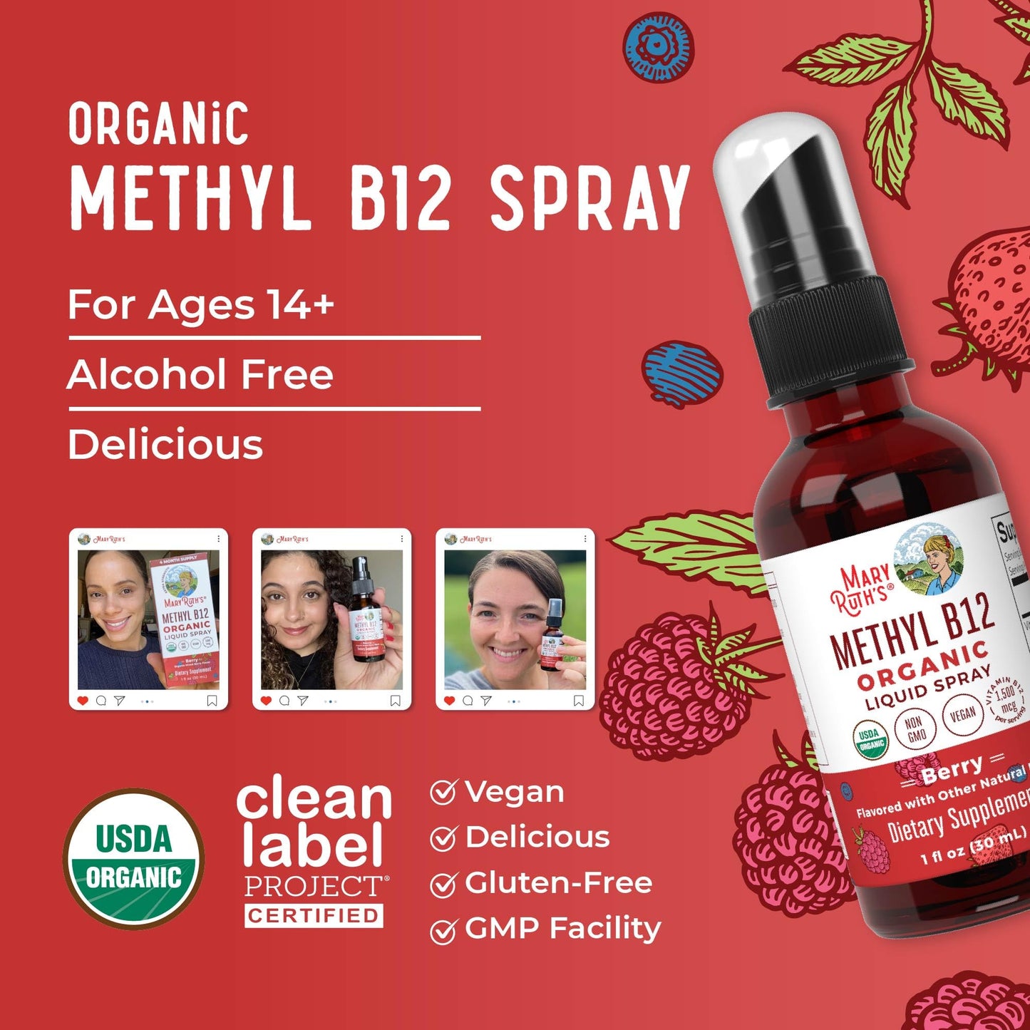 Vitamin b12 líquido orgánico vegano maryruth 1 fl oz