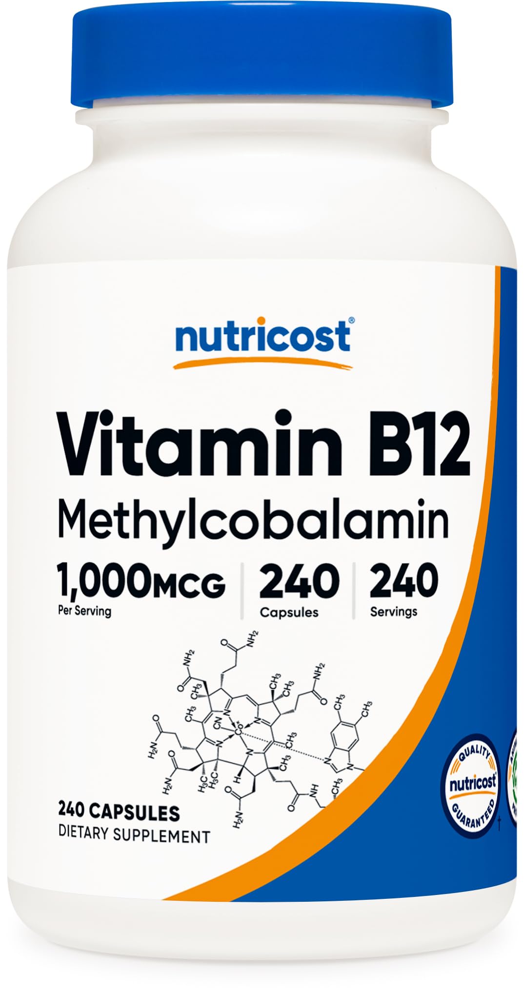 Botella de Vitamina B12 1000mcg Metilcobalamina Nutricost