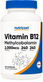 Botella de vitamina B12 Nutricost 2000mcg 240 cápsulas vegetarianas sin gluten