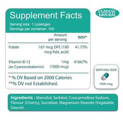 Vitamina B12 Oladole Natural pastillas 1000mcg