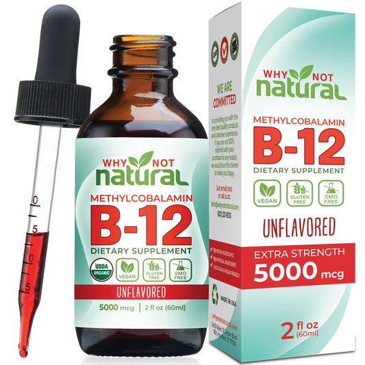 Vitamina B12 orgánica gotas líquidas Why Not Natural botella frontal